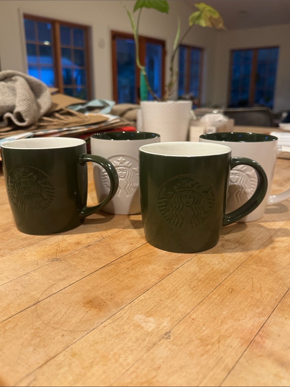 Starbucks Dark Green and White Ceramic Logo Mugs - Set of 4